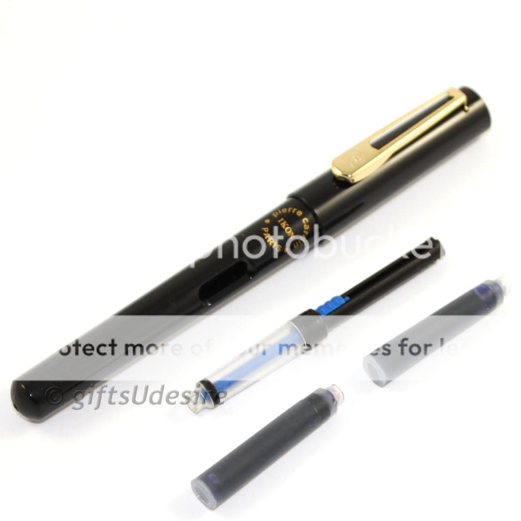 PIERRE CARDIN Ikon Glossy Black Fountain Pen + Converter + 2 Blue Ink