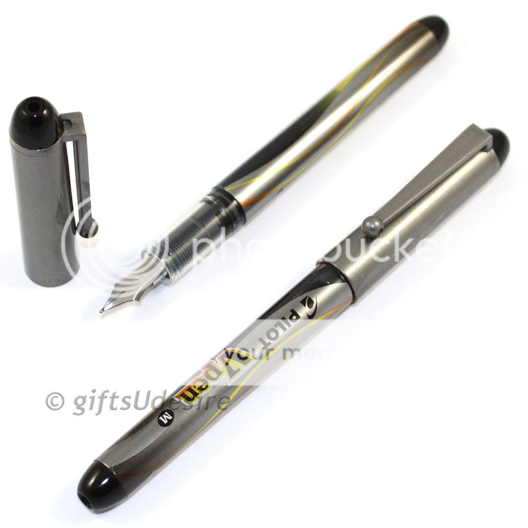 2 x PILOT V Pen Disposable Fountain Pen Black Ink Medium Nib VPen